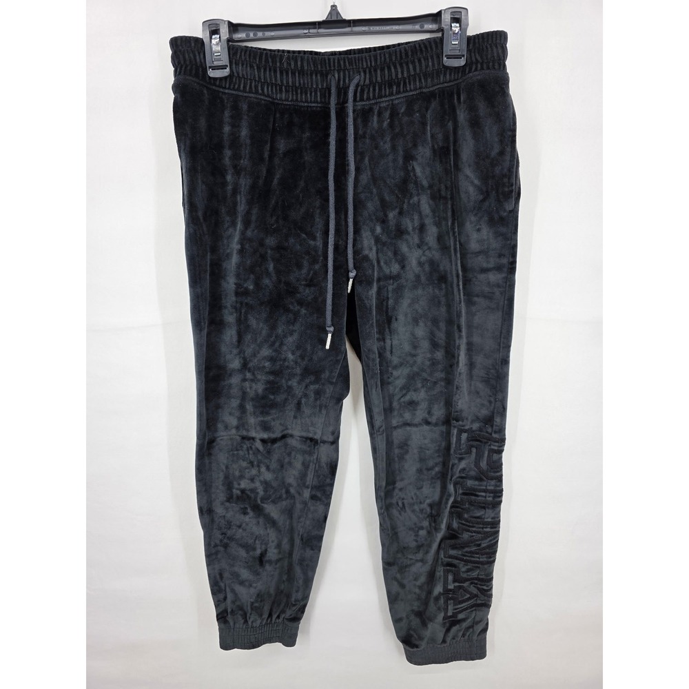 PINK Victoria's Secret Black Velour Joggers Embossed Logo Sweatpants Medium